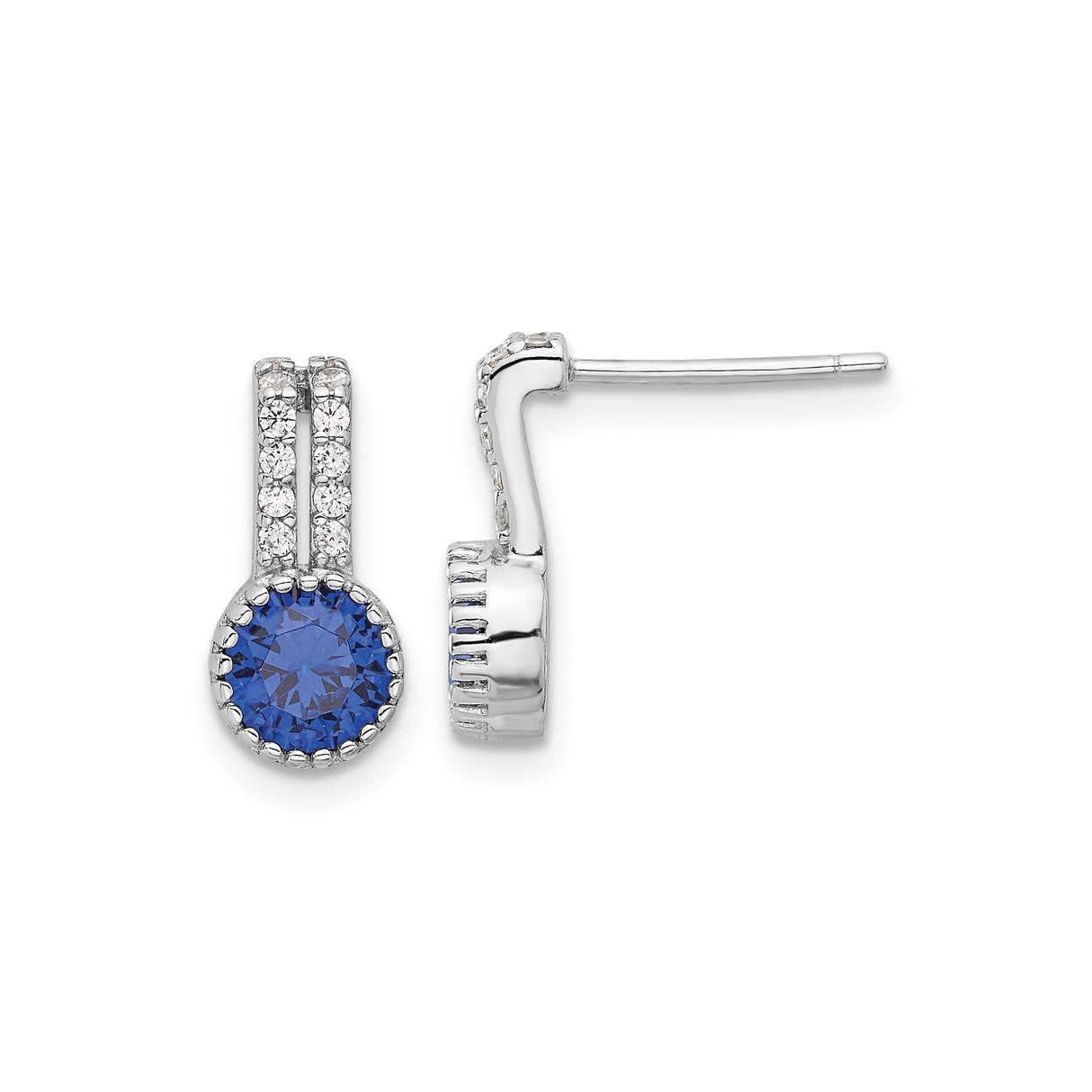 Sterling Silver Dangle Stud Earrings with Created Spinel and Cubic Zirconia, Double Row Design