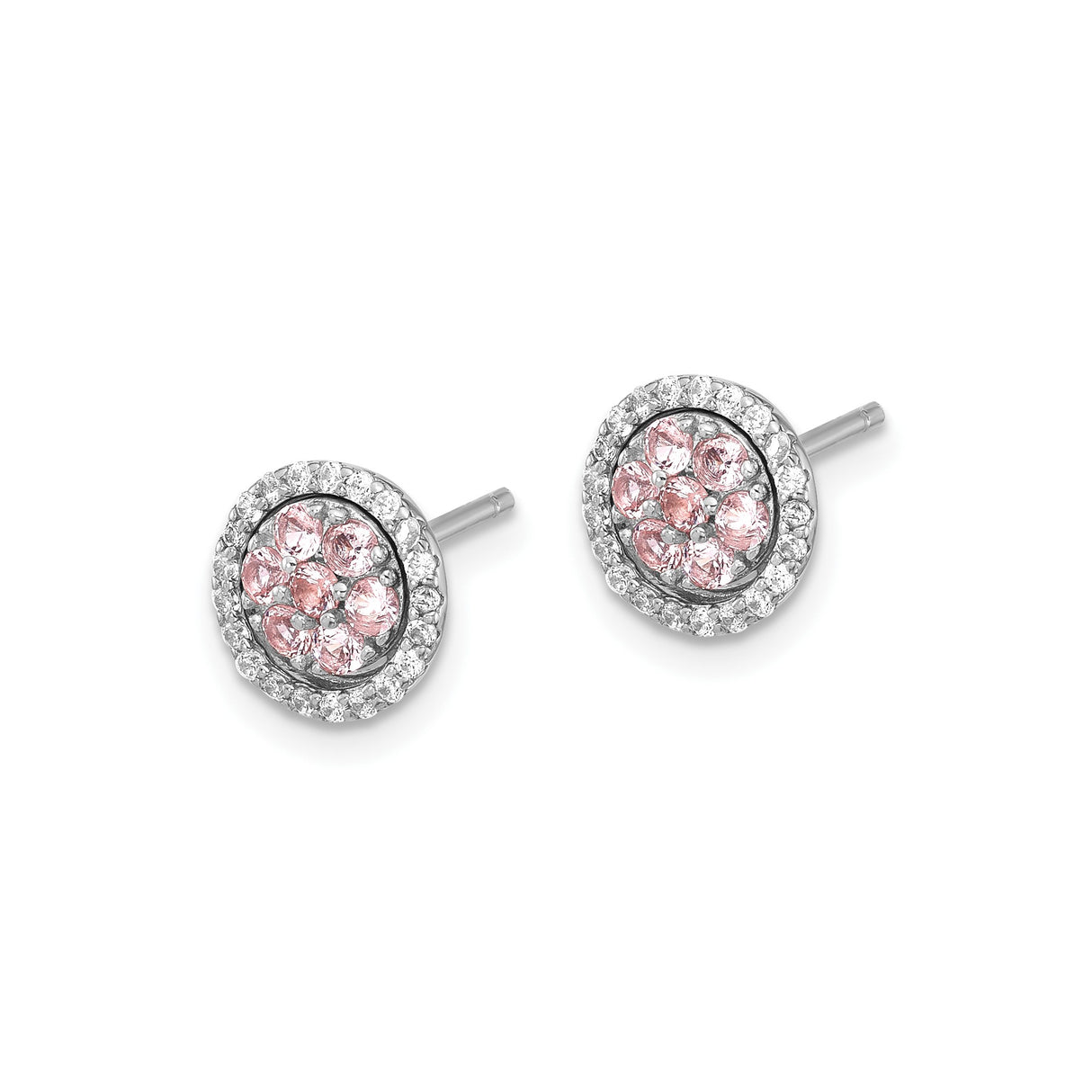 Sterling Silver Floral Stud Earrings with Crystal and Cubic Zirconia in Halo Setting