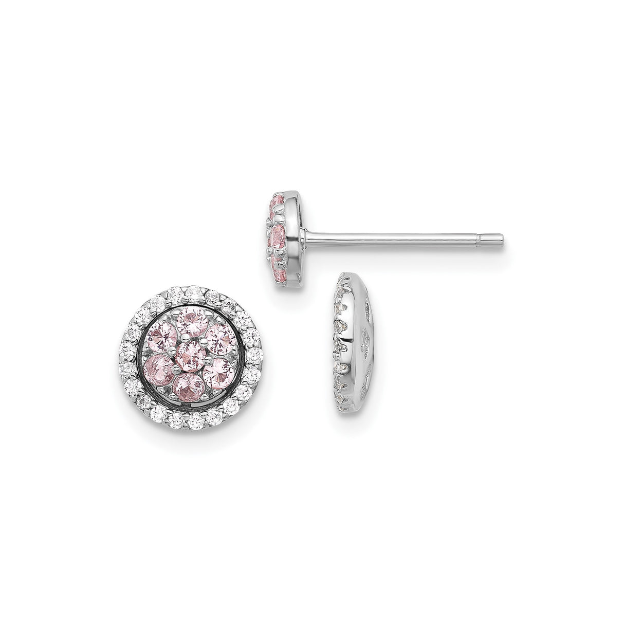 Sterling Silver Floral Stud Earrings with Crystal and Cubic Zirconia in Halo Setting