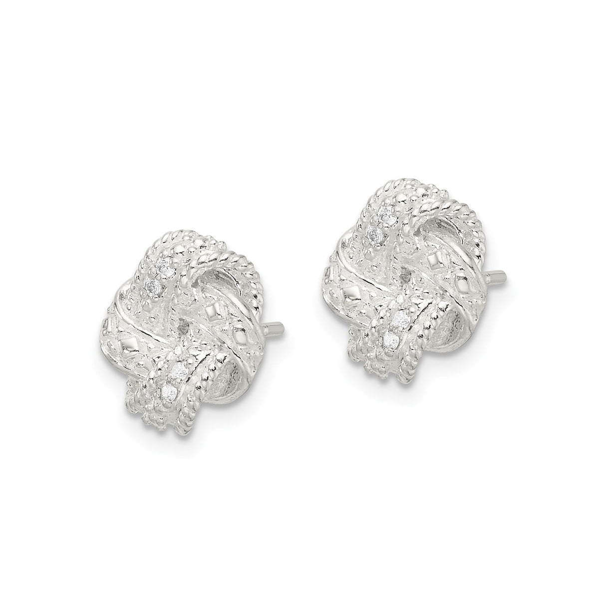 Sterling Silver Love Knot Stud Earrings with Diamond and Braided Design for Women