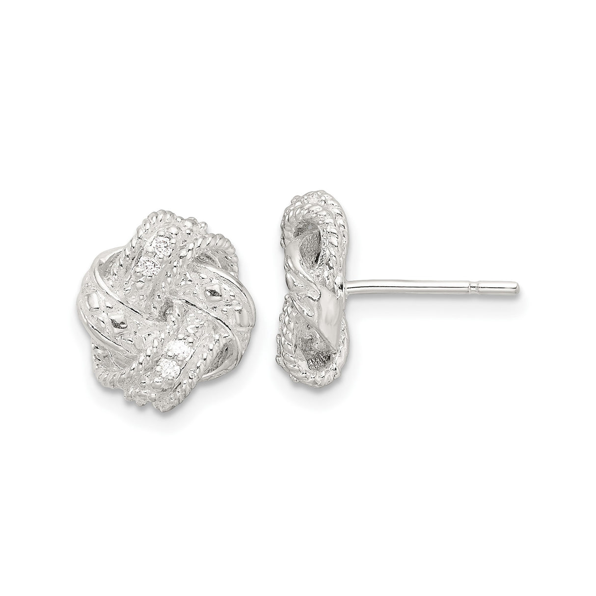 Sterling Silver Love Knot Stud Earrings with Diamond and Braided Design for Women