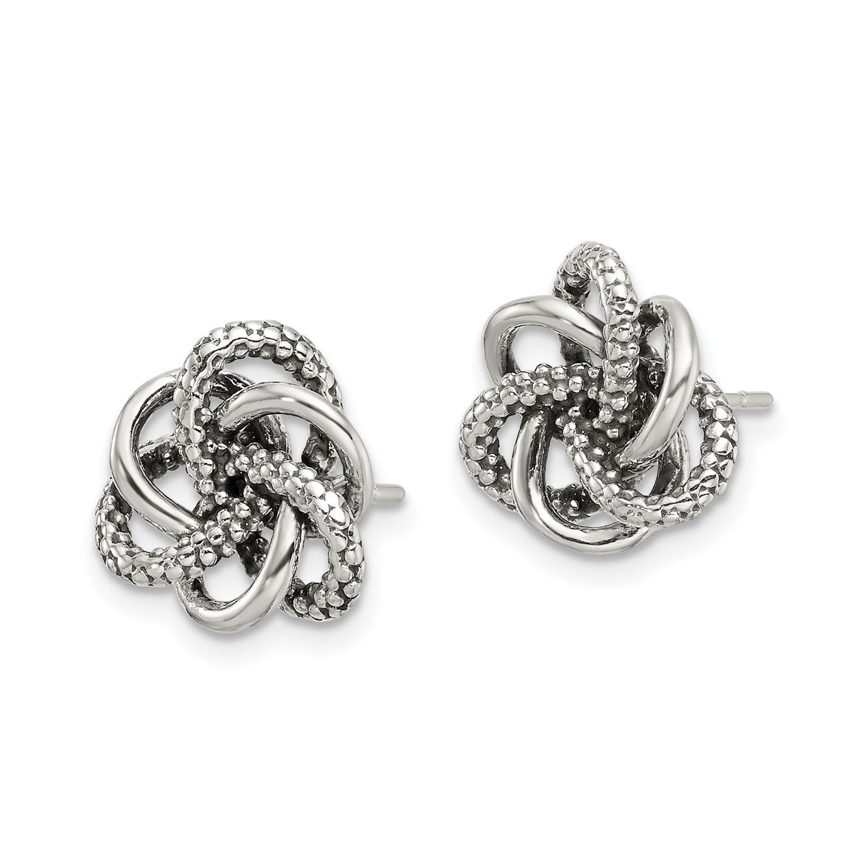 Sterling Silver Love Knot Stud Earrings with Textured and Polished Design for Women