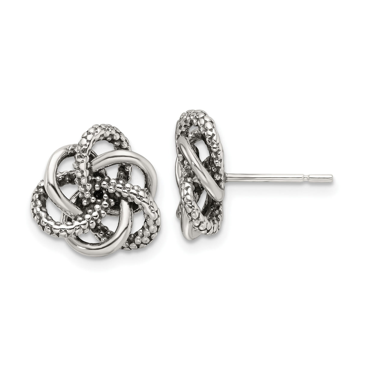 Sterling Silver Love Knot Stud Earrings with Textured and Polished Design for Women