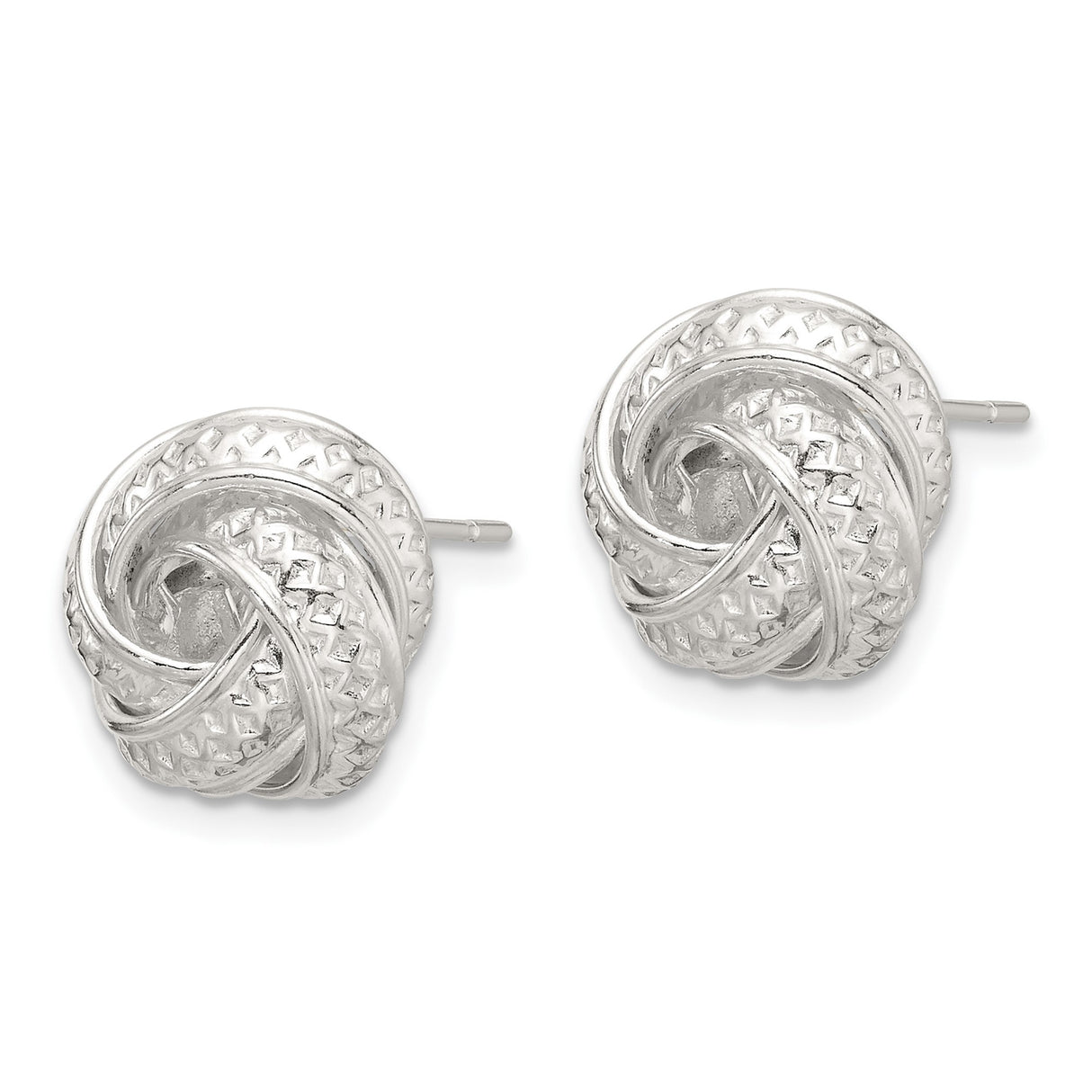 Sterling Silver Love Knot Stud Earrings with Textured and Polished Finish