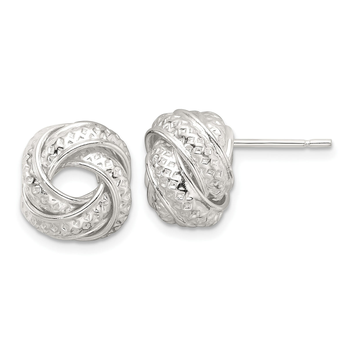 Sterling Silver Love Knot Stud Earrings with Textured and Polished Finish