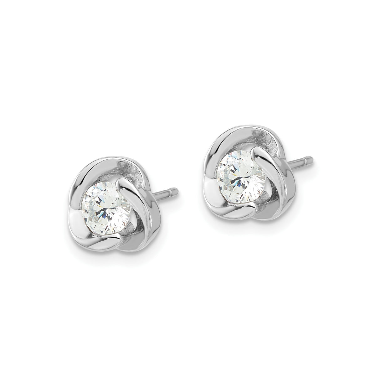Sterling Silver Stud Earrings with Cubic Zirconia, Twisted Knot Design