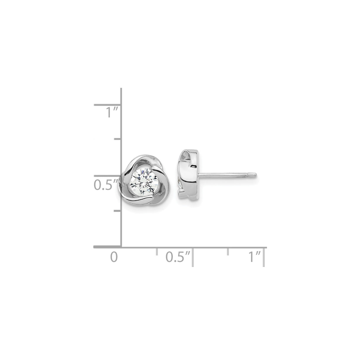 Sterling Silver Stud Earrings with Cubic Zirconia, Twisted Knot Design