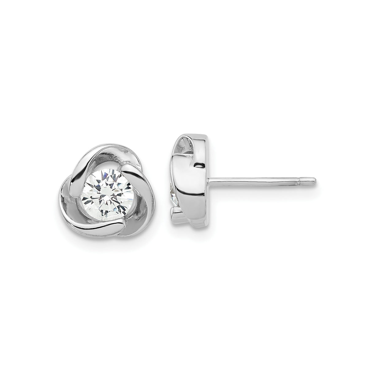 Sterling Silver Stud Earrings with Cubic Zirconia, Twisted Knot Design