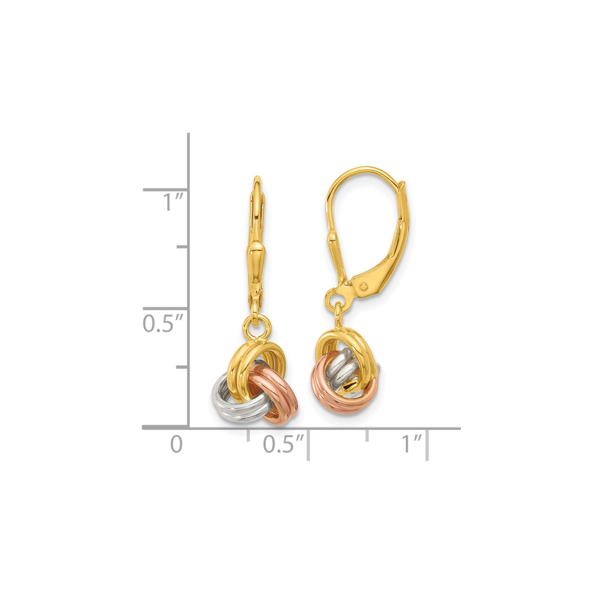 Sterling Silver Love Knot Leverback Earrings with Tri-Color Interlocking Bands for Women