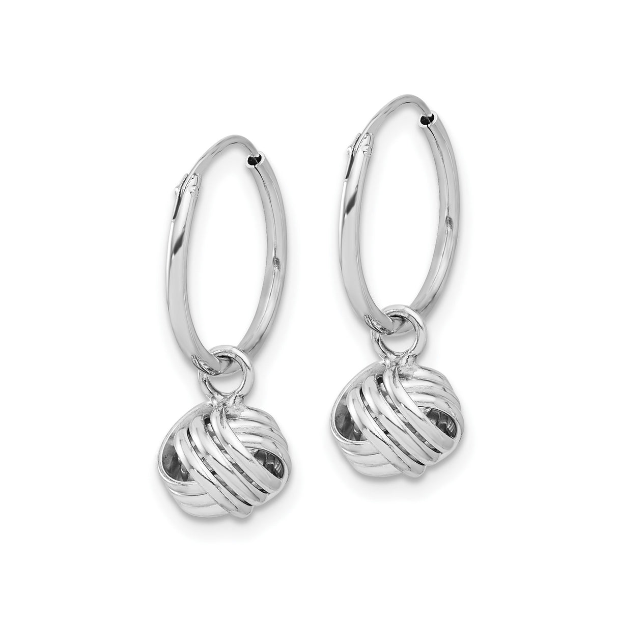 Sterling Silver Love Knot Dangle Hoop Earrings, Minimalist Unity Symbol Design for Women
