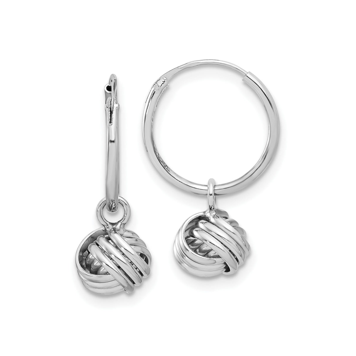 Sterling Silver Love Knot Dangle Hoop Earrings, Minimalist Unity Symbol Design for Women