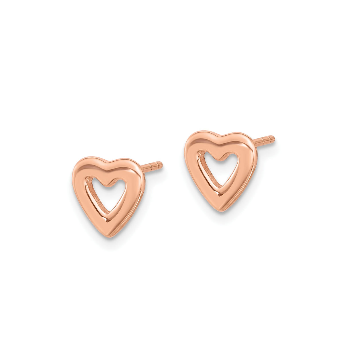 Sterling Silver Heart Stud Earrings with Open Heart Design, Rose Gold Accents, Minimalist Style
