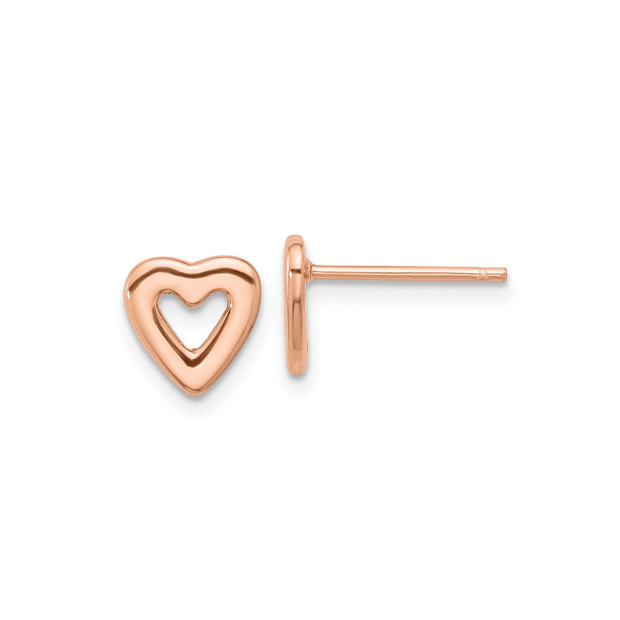 Sterling Silver Heart Stud Earrings with Open Heart Design, Rose Gold Accents, Minimalist Style