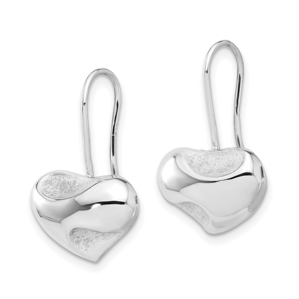 Sterling Silver Heart Dangle Earrings with Abstract Modern Design and Textured Finish