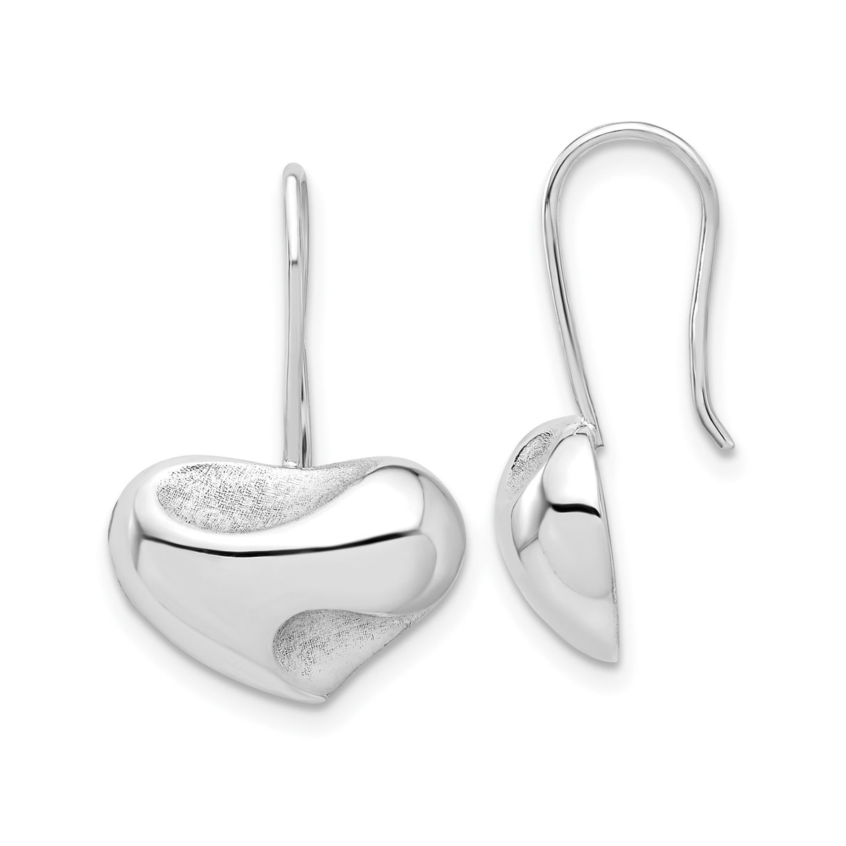 Sterling Silver Heart Dangle Earrings with Abstract Modern Design and Textured Finish