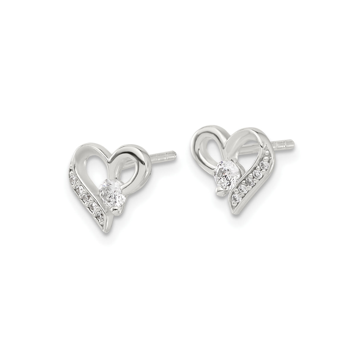 Sterling Silver Heart Stud Earrings with Cubic Zirconia and Pavé Detailing for Women