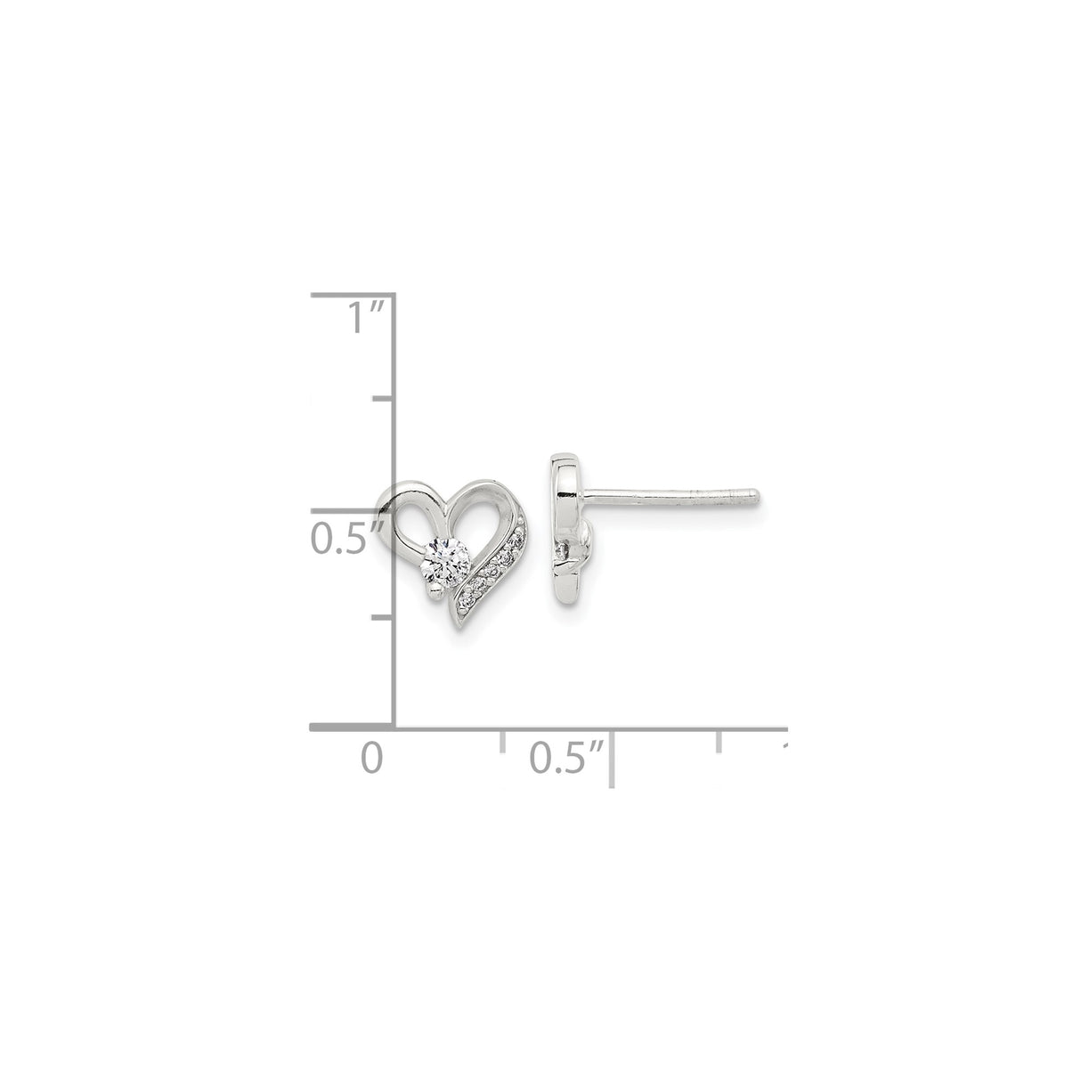 Sterling Silver Heart Stud Earrings with Cubic Zirconia and Pavé Detailing for Women