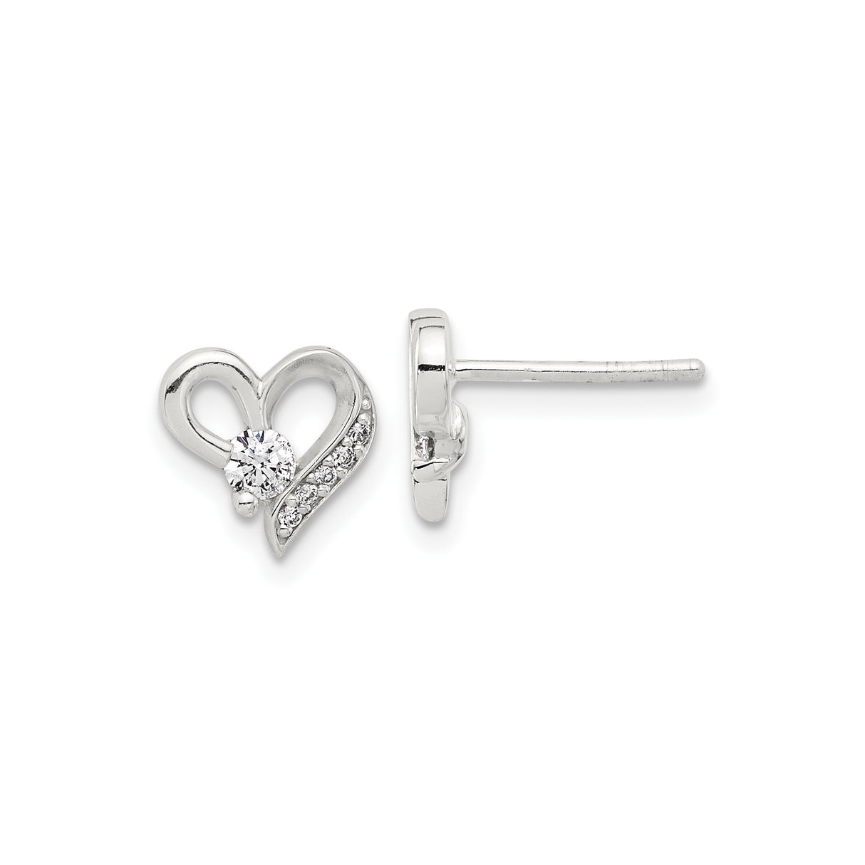 Sterling Silver Heart Stud Earrings with Cubic Zirconia and Pavé Detailing for Women