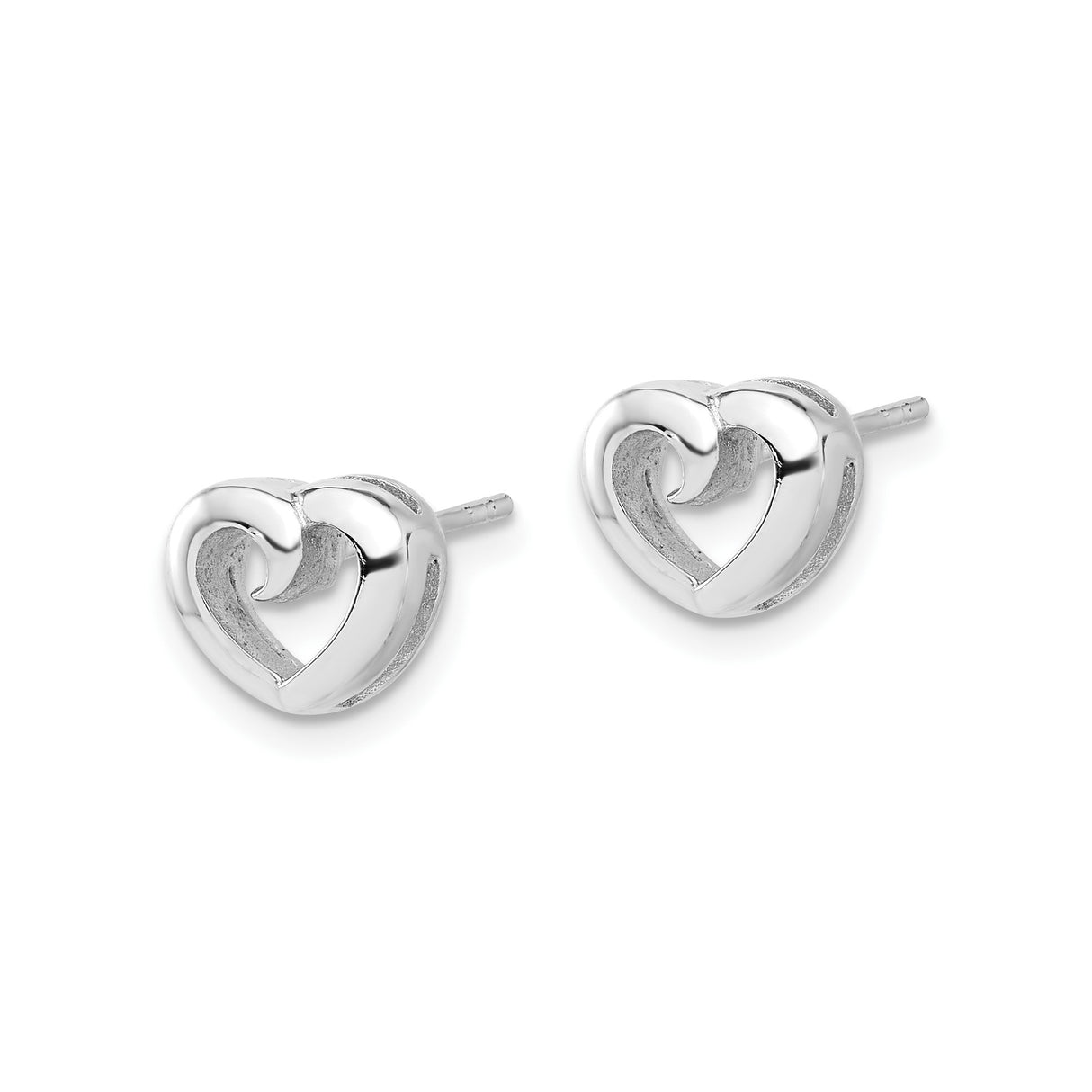 Sterling Silver Heart Shaped Swirl Stud Earrings, Modern Minimalist Romantic Design for Women