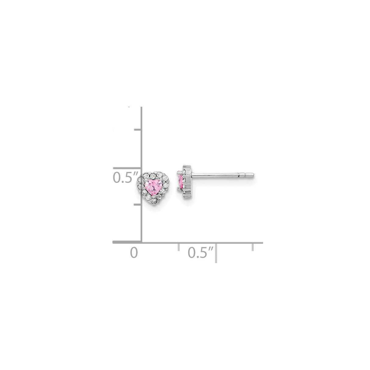 Sterling Silver Heart Shaped Stud Earrings with Pink Cubic Zirconia and Clear Accents
