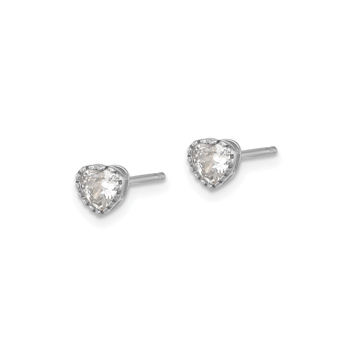 Sterling Silver Heart Stud Earrings with Cubic Zirconia Center, Romantic Jewelry for Women