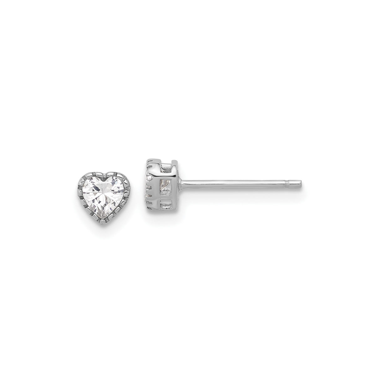 Sterling Silver Heart Stud Earrings with Cubic Zirconia Center, Romantic Jewelry for Women