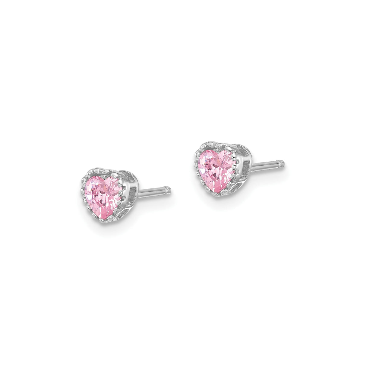 Sterling Silver Heart Shaped Stud Earrings with Pink Cubic Zirconia for Women