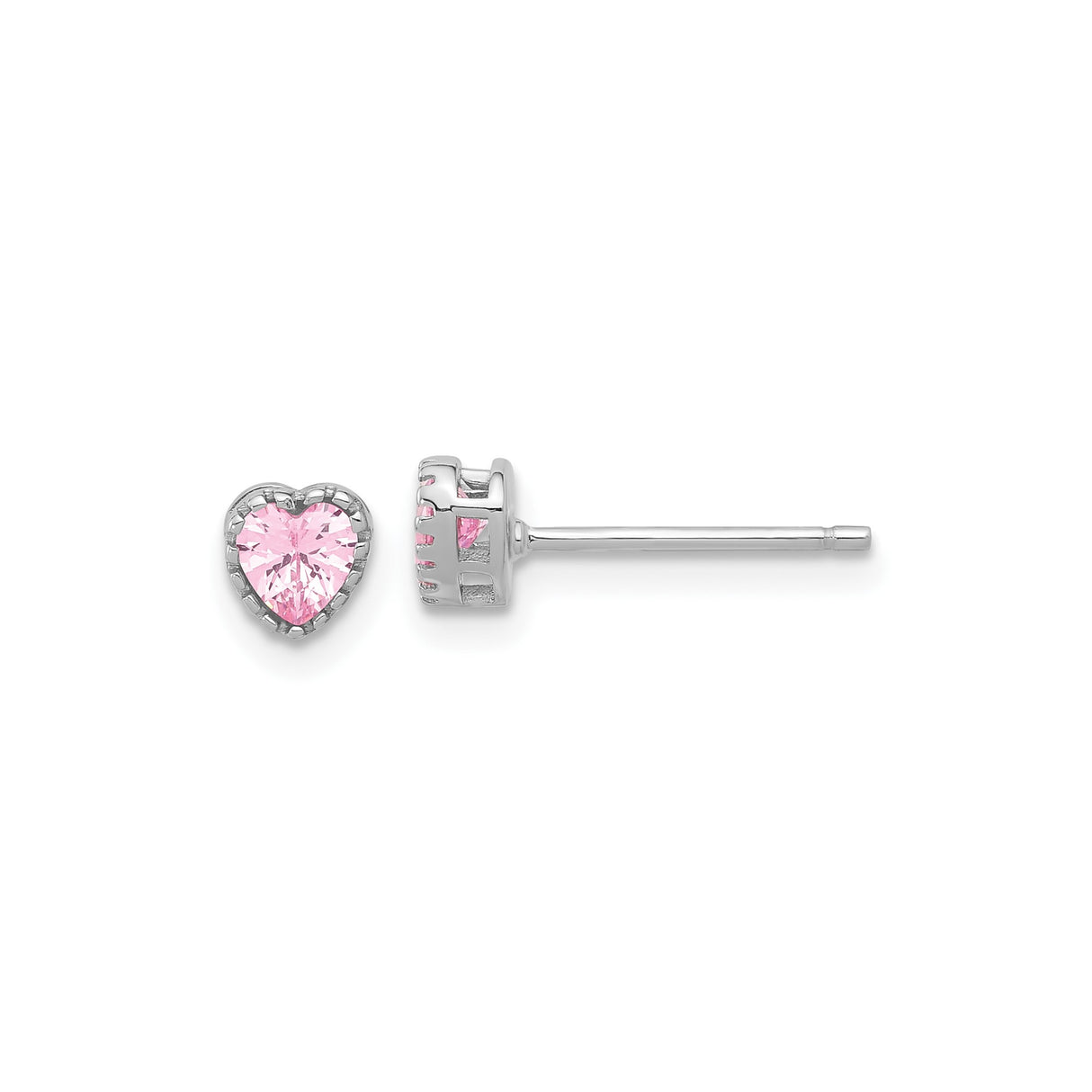 Sterling Silver Heart Shaped Stud Earrings with Pink Cubic Zirconia for Women