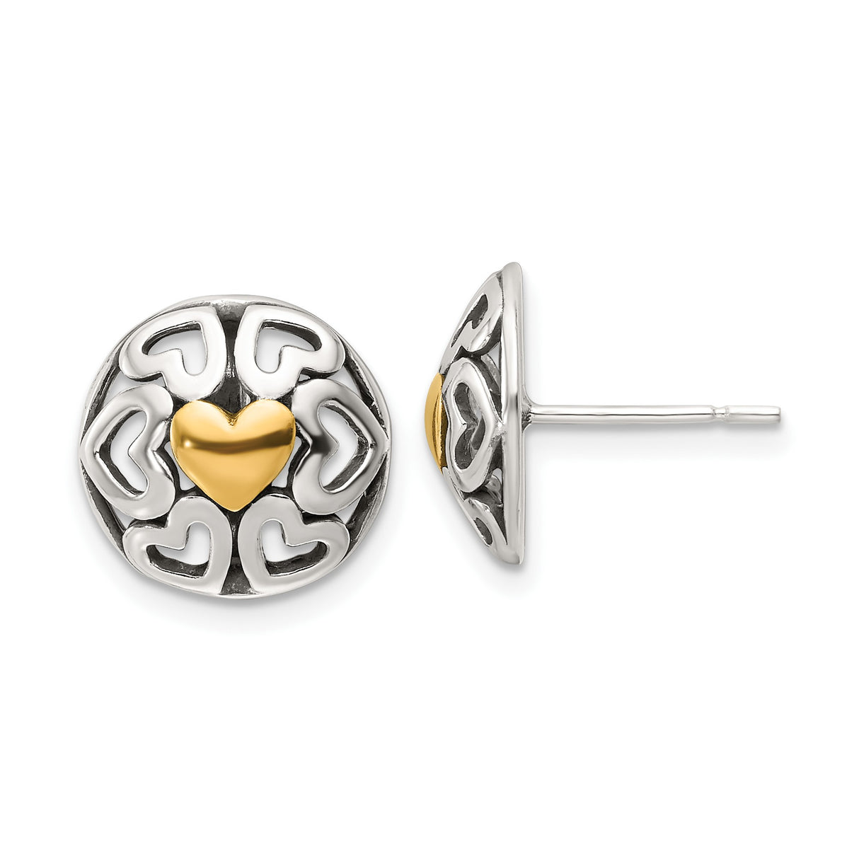 Sterling Silver Celtic Knot Stud Earrings with Interlocking Hearts and Gold Plated Center