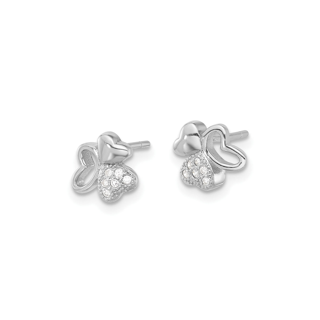 Sterling Silver Triple Heart Stud Earrings with Cubic Zirconia Accents