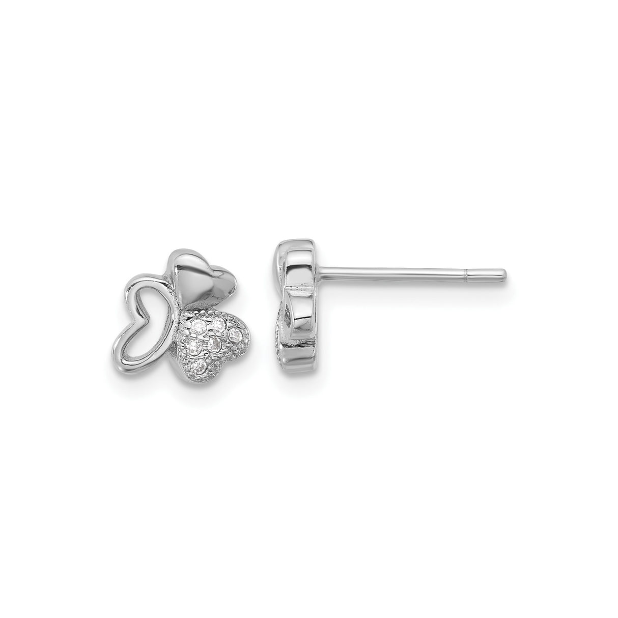 Sterling Silver Triple Heart Stud Earrings with Cubic Zirconia Accents