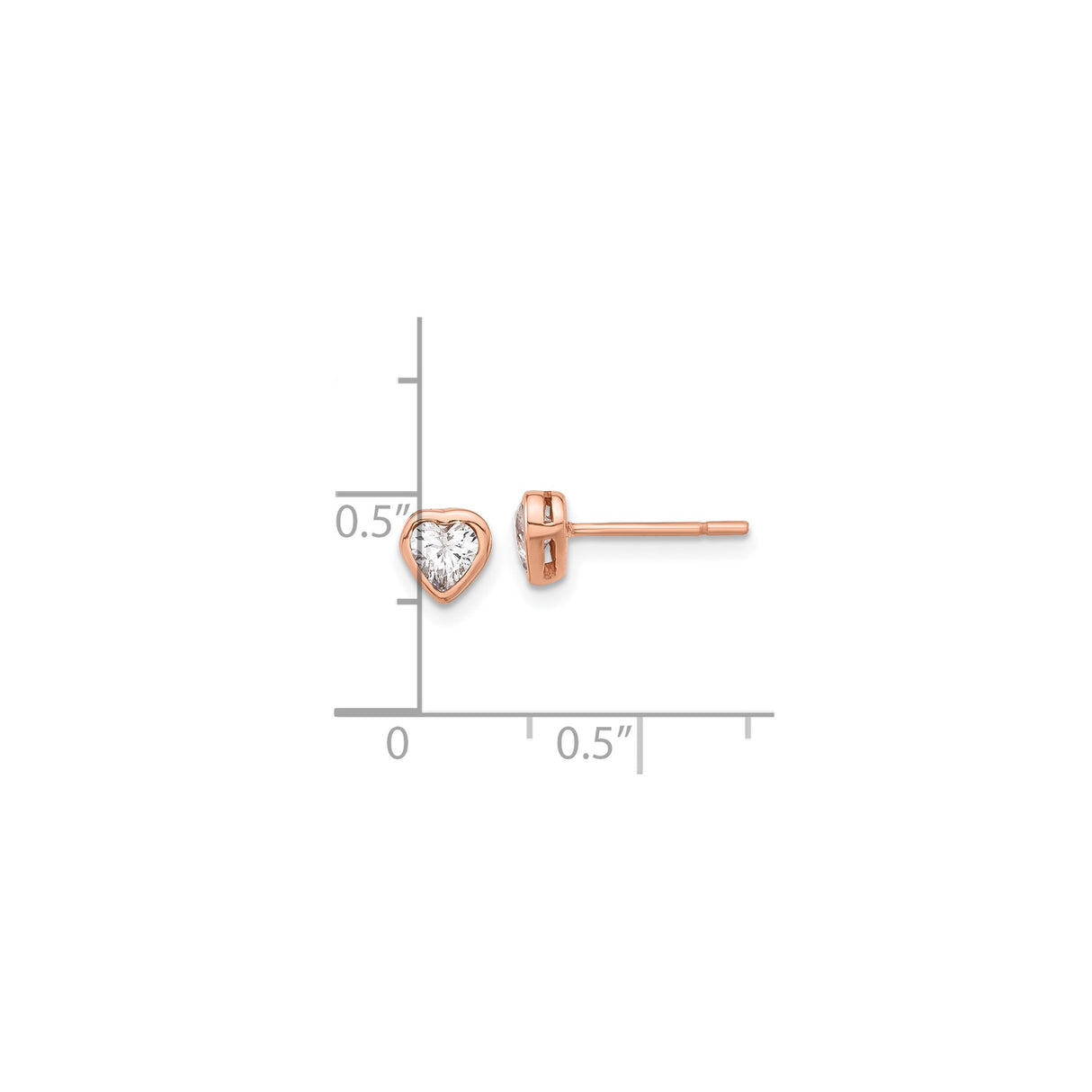 Sterling Silver Heart Stud Earrings with Cubic Zirconia, Rose Gold Plated, Minimalist Design