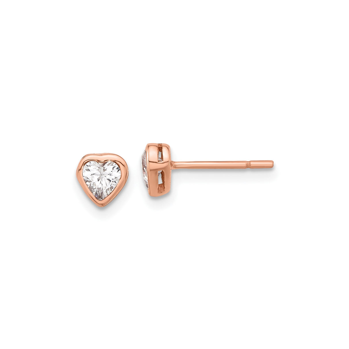 Sterling Silver Heart Stud Earrings with Cubic Zirconia, Rose Gold Plated, Minimalist Design