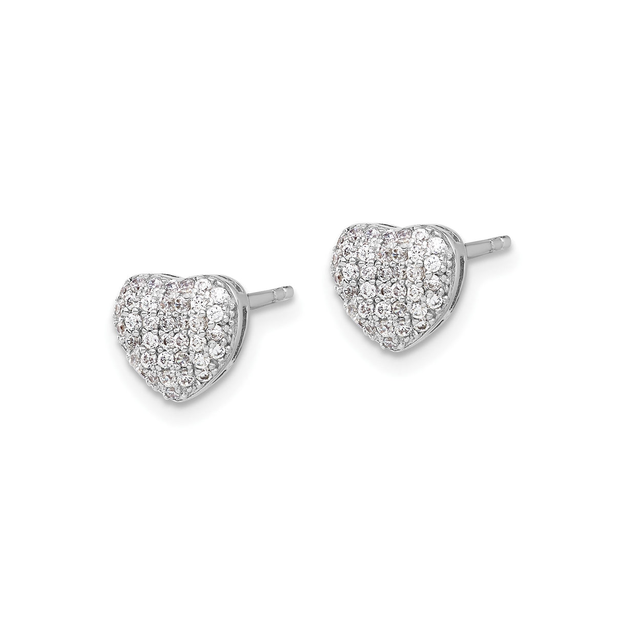 Sterling Silver Heart Stud Earrings with Pavé Cubic Zirconia, Romantic Design for Women