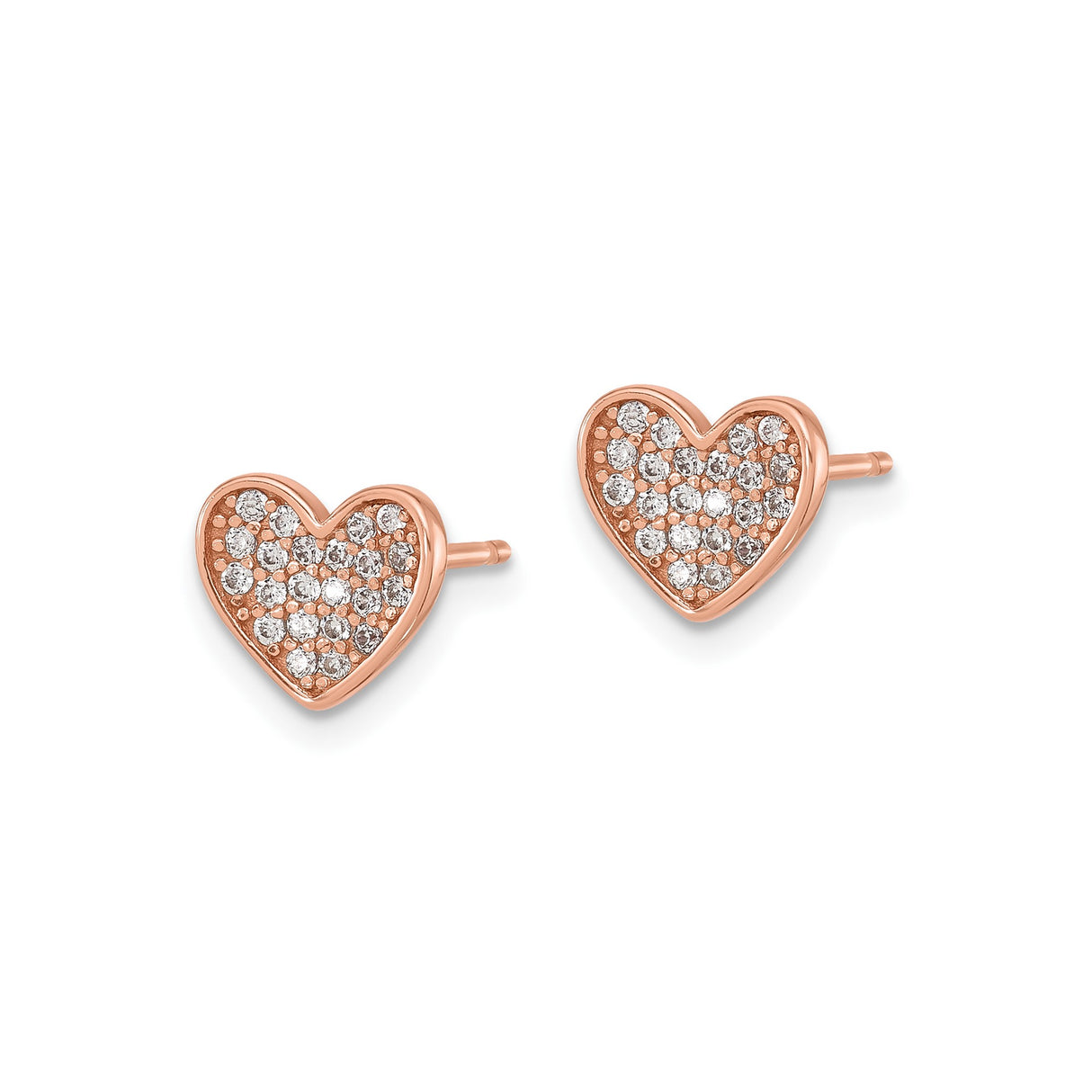 Sterling Silver Pavé Heart Stud Earrings with Cubic Zirconia, Romantic Rose Gold Accents
