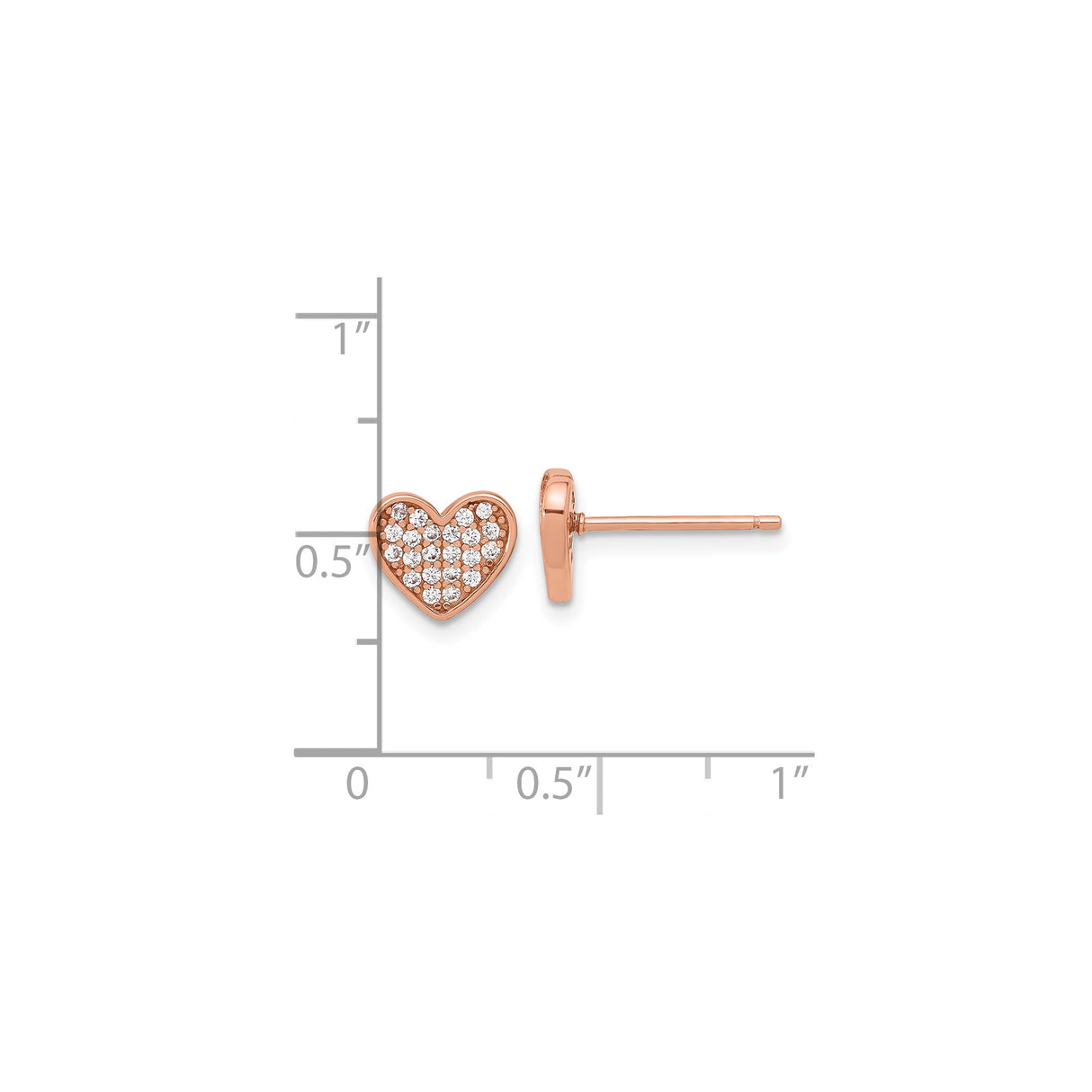 Sterling Silver Pavé Heart Stud Earrings with Cubic Zirconia, Romantic Rose Gold Accents