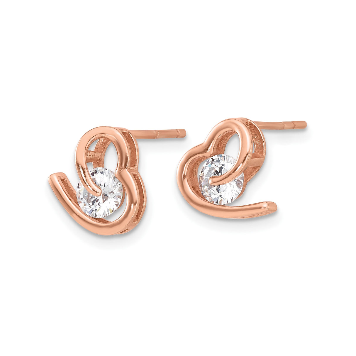 Sterling Silver Stud Earrings with Cubic Zirconia, Rose Gold Plated Abstract Swirl Design