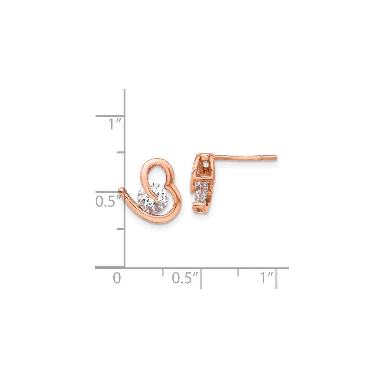 Sterling Silver Stud Earrings with Cubic Zirconia, Rose Gold Plated Abstract Swirl Design