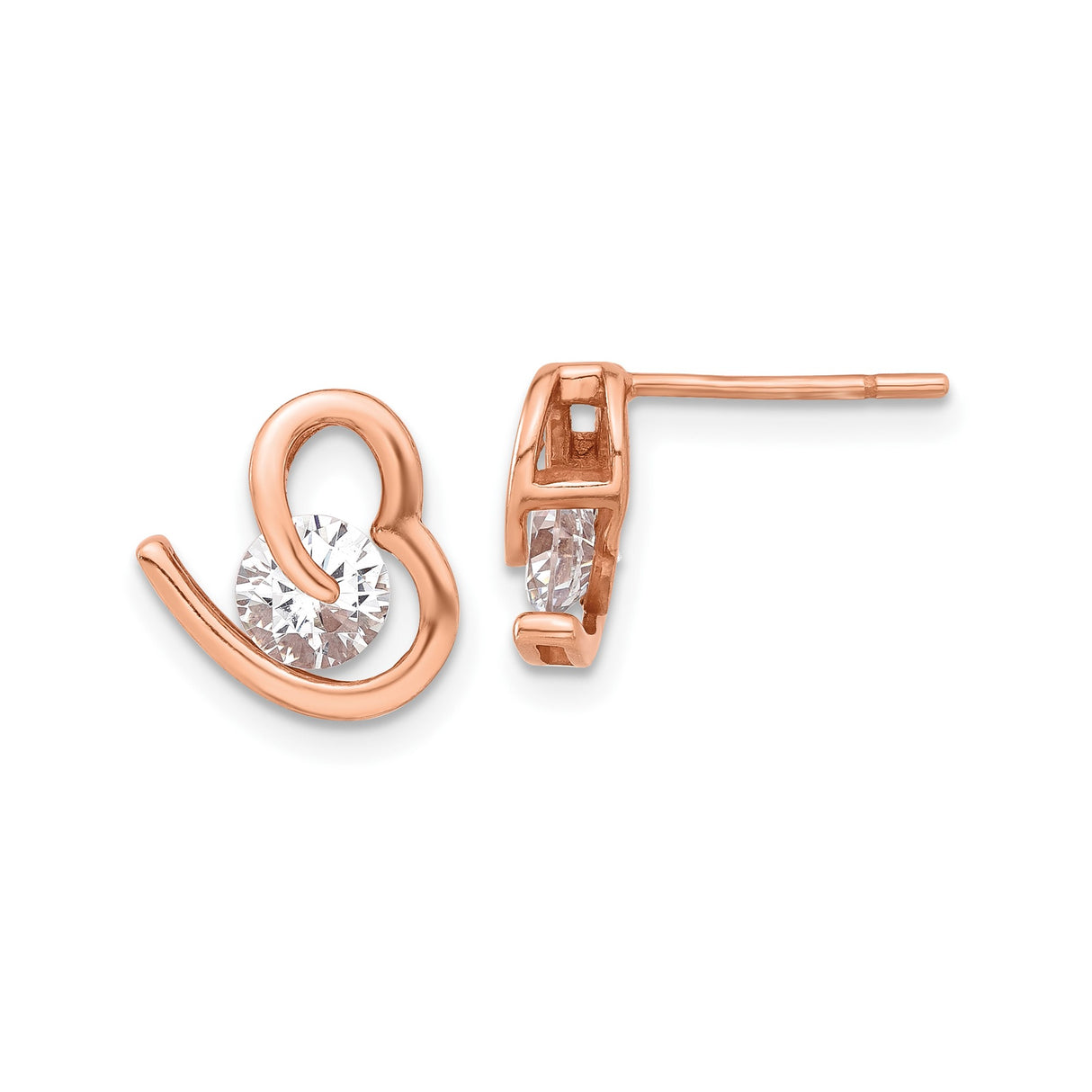Sterling Silver Stud Earrings with Cubic Zirconia, Rose Gold Plated Abstract Swirl Design