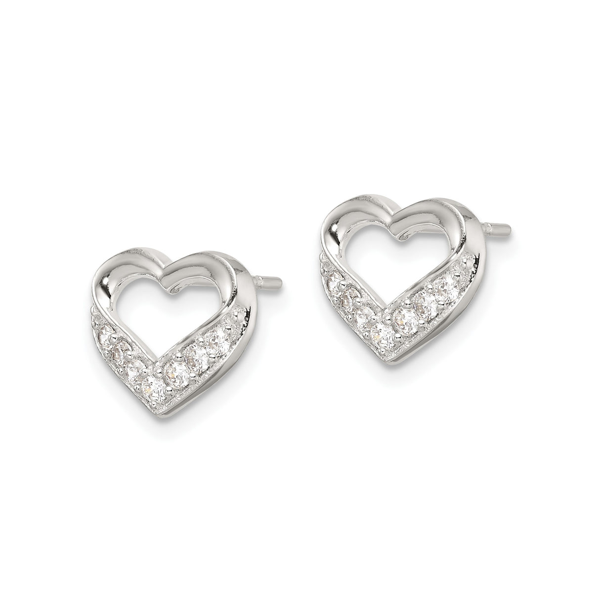 Sterling Silver Heart Stud Earrings with Cubic Zirconia, Open Design, Minimalist Romantic Style