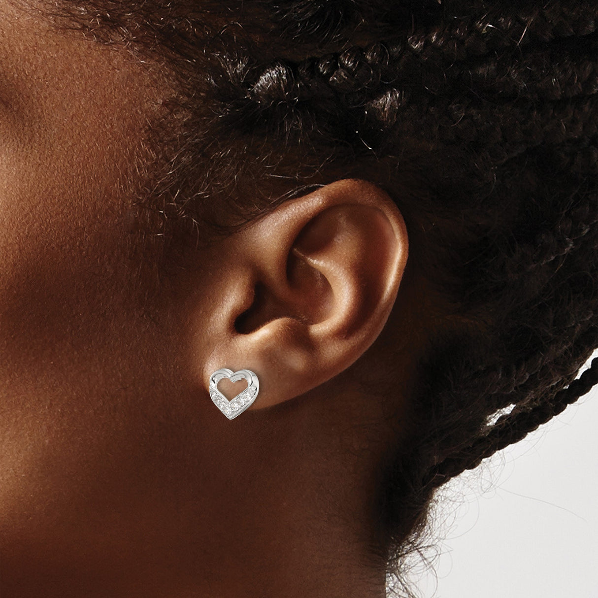 Sterling Silver Heart Stud Earrings with Cubic Zirconia, Open Design, Minimalist Romantic Style