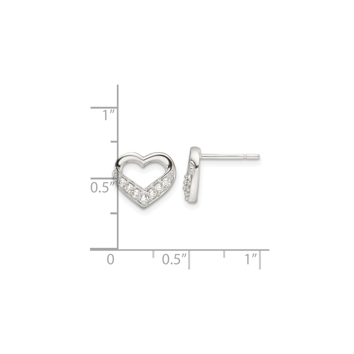 Sterling Silver Heart Stud Earrings with Cubic Zirconia, Open Design, Minimalist Romantic Style