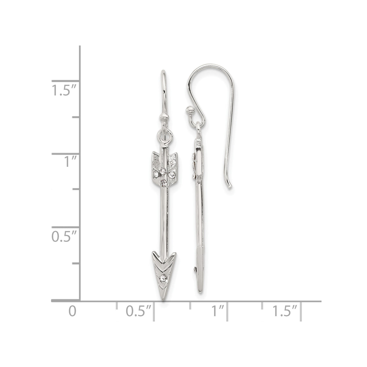 Sterling Silver Arrow Dangle Earrings with Cubic Zirconia, Boho Minimalist Design for Women
