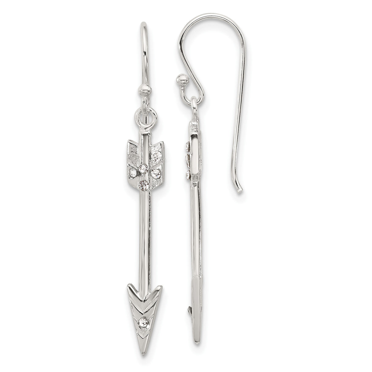 Sterling Silver Arrow Dangle Earrings with Cubic Zirconia, Boho Minimalist Design for Women
