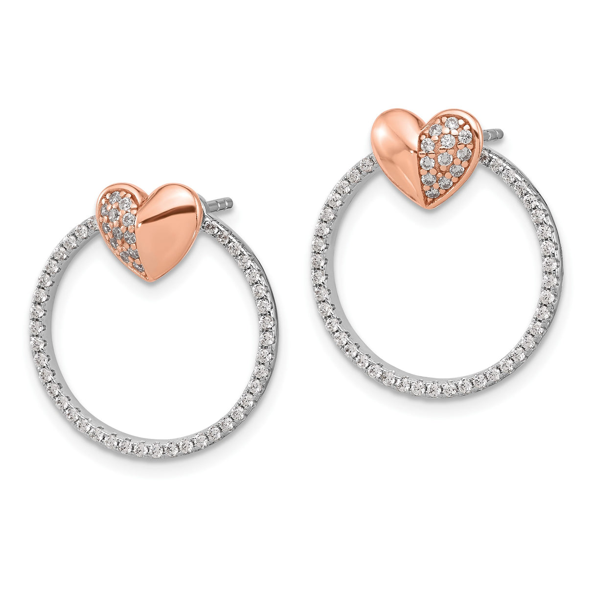 Sterling Silver Earrings with Cubic Zirconia, Heart and Circle Design, Stud and Hoop Combo