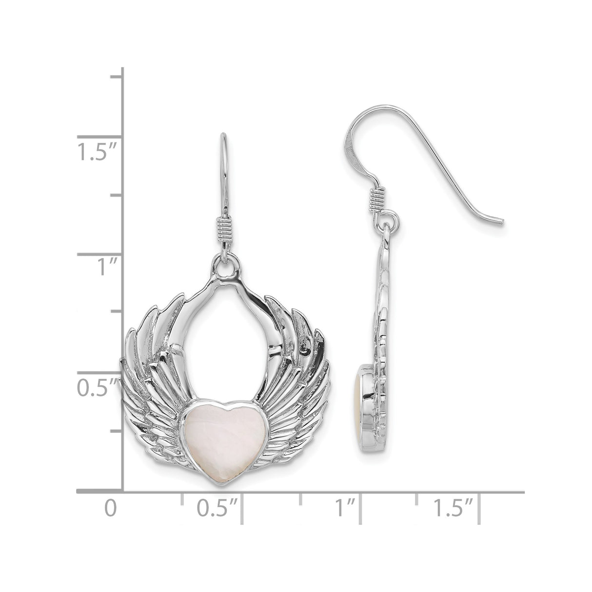 Sterling Silver Dangle Earrings with Rose Quartz Heart and Angel Wing Design for Women