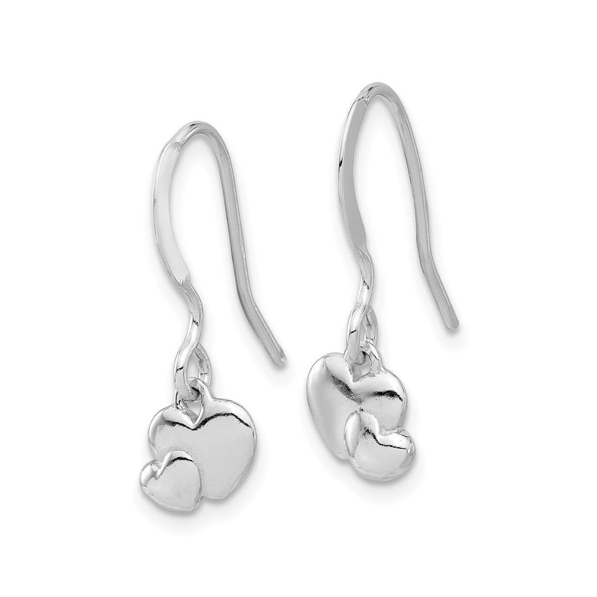 Sterling Silver Dangle Earrings with Double Heart Charms, Lightweight Minimalist Design