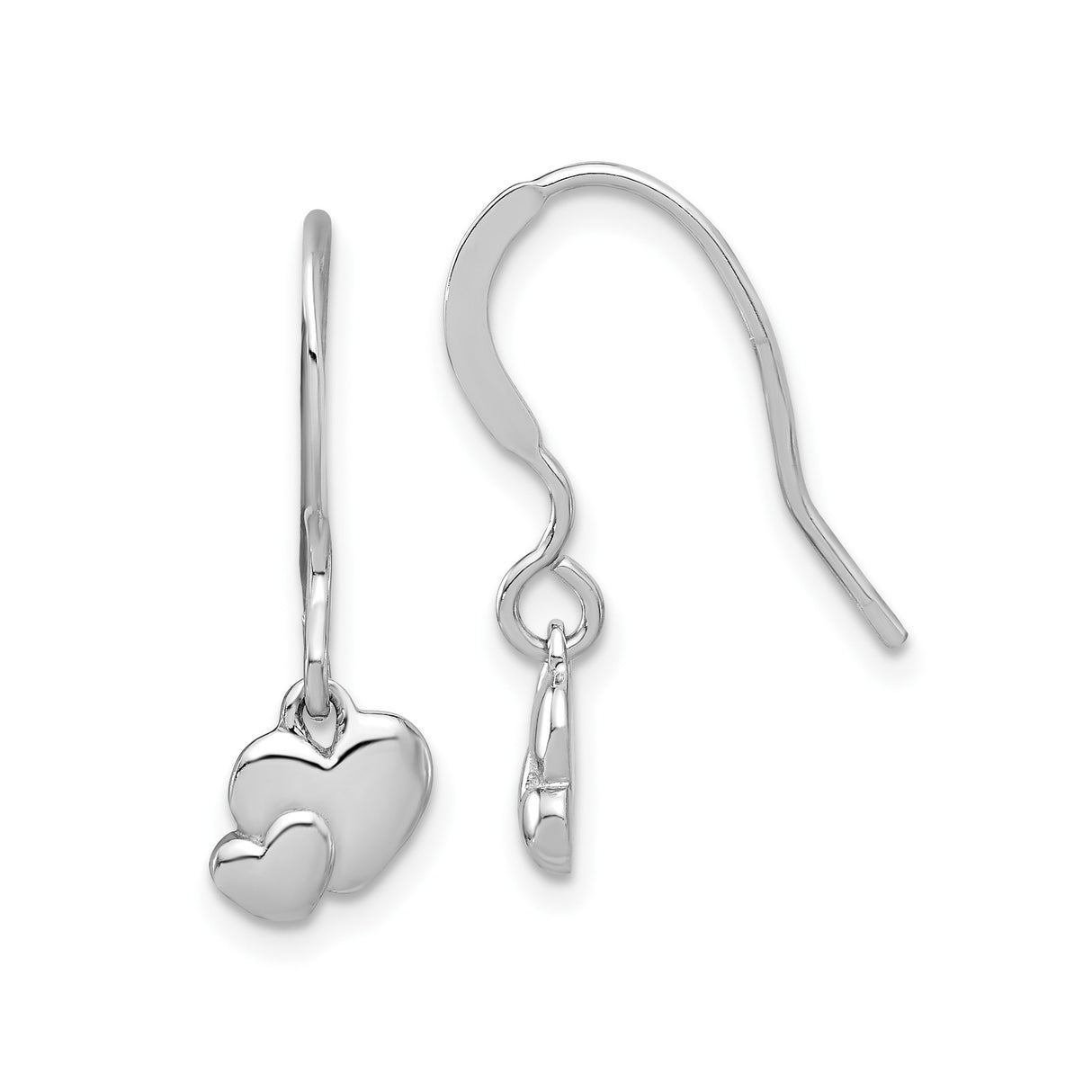 Sterling Silver Dangle Earrings with Double Heart Charms, Lightweight Minimalist Design