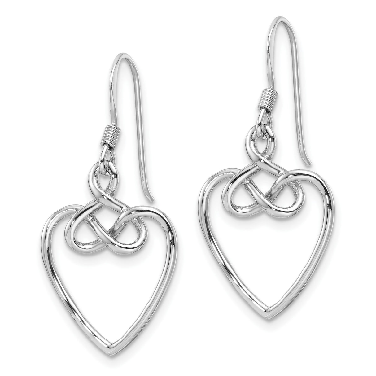 Sterling Silver Dangle Earrings, Celtic Heart Knot and Open Heart Design