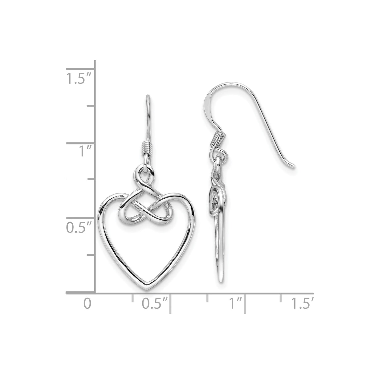 Sterling Silver Dangle Earrings, Celtic Heart Knot and Open Heart Design